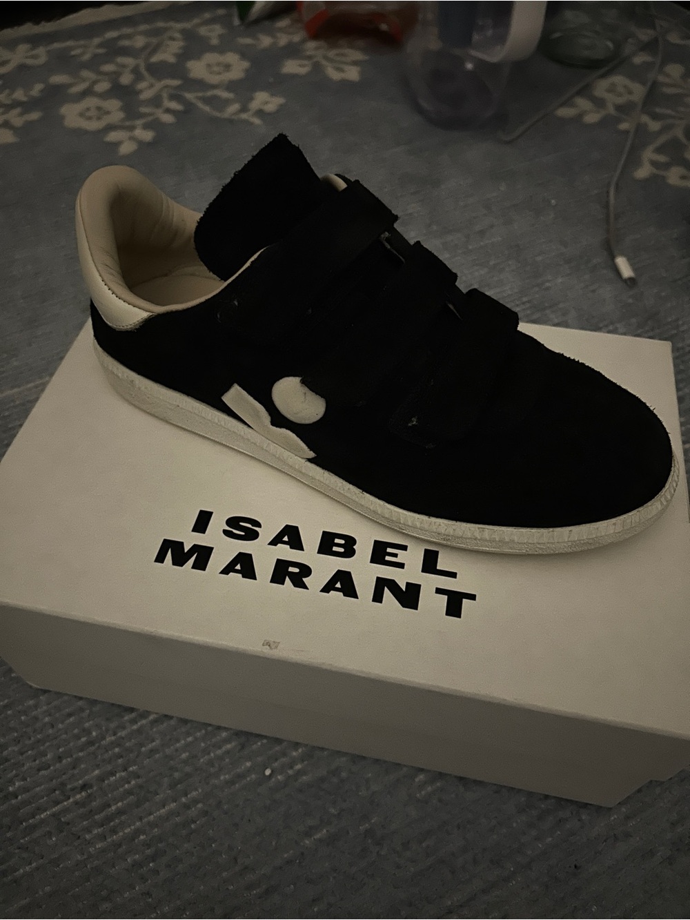 Isabel Marant Black Suede Velcro Sneakers with Cream Accents